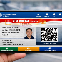 Tampilan aplikasi Digital Korlantas Polri dalam mode landscape yang menampilkan fitur SIM Digital Nasional dengan QR Code verifikasi dinamis. 📍Sumber Foto: Dokumentasi Digital Korlantas Polri / Ilustrasi AI