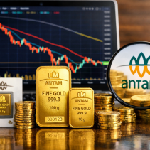 Harga emas batangan Antam Kamis, 18 Juni 2026, turun Rp30.000 menjadi Rp2,703 juta per gram. Penurunan ini juga berdampak pada harga buyback yang kini berada di level Rp2,475 juta per gram.