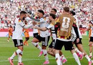 Jerman meraih kemenangan kedua dalam fase grup yang mengantarkan anak asuh Julian Nagelsmann ke babak 32 besar Piala Dunia 2026. (REUTERS/Thomas Mukoya)